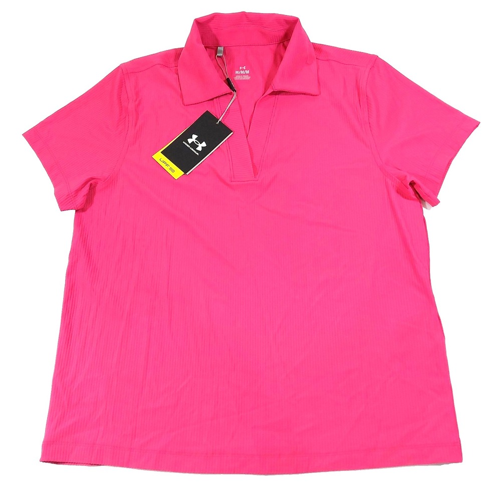 Under Armour Polo Shirt Womens Medium Golf UPF 50+ Anti Odor Performance Pink